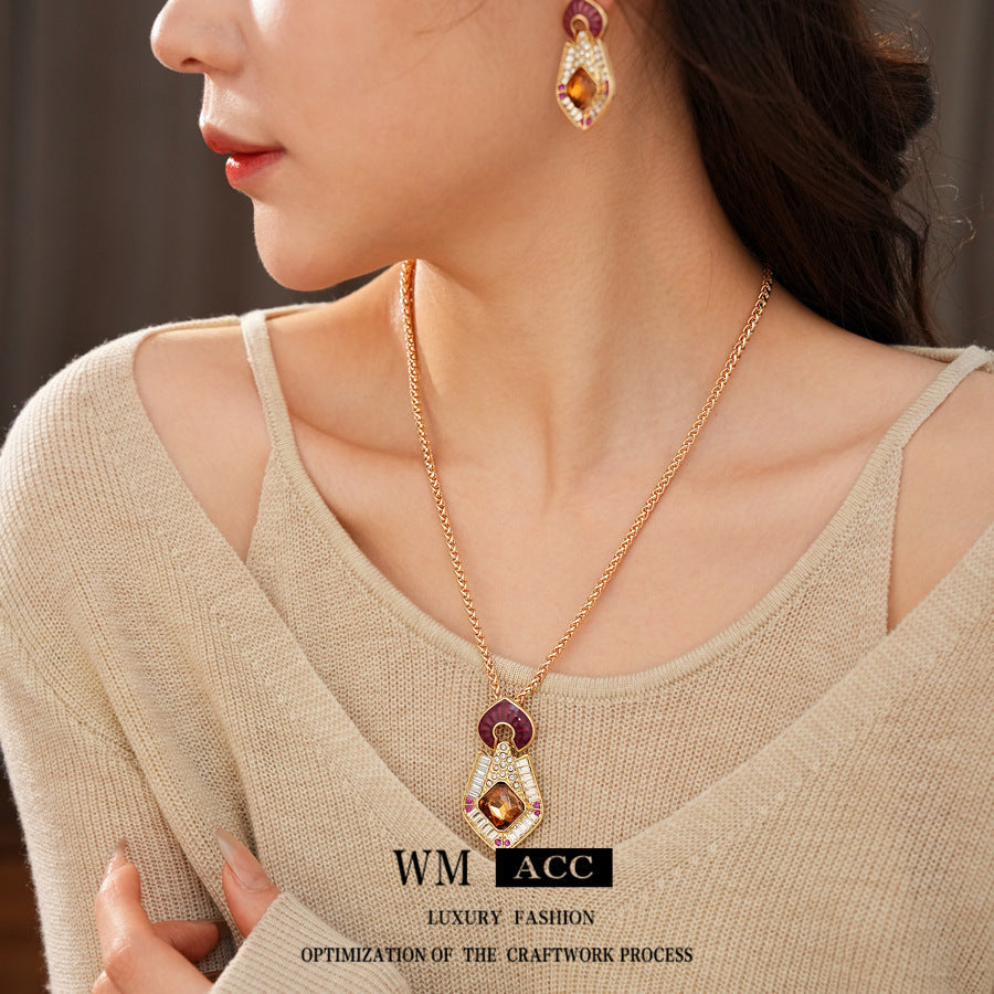 Drop Diamond Elegant Personality Sweater Chain Light Jewelry Set