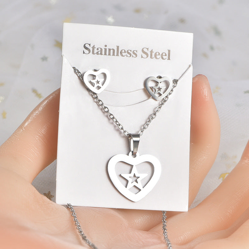 Stainless Steel Trendy Retro Natural Color Jewelry Set