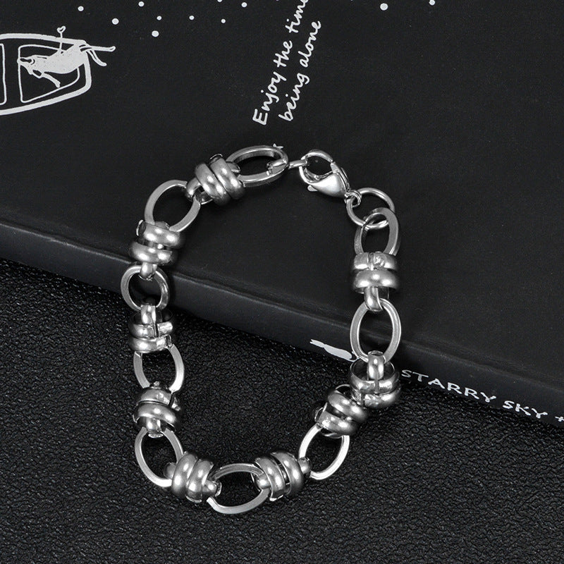 Men's Hipster Domineering Punk Hip Hop Titanium Steel Raw Retro Stainless Bracelet