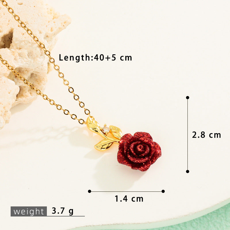 Rose Full Diamond Light Luxury Temperament Gorgeous Necklace