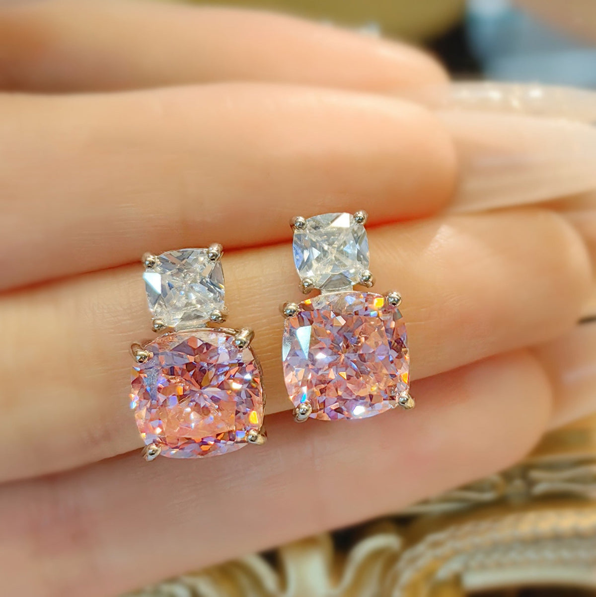 Women's Pink Diamond Ice Flower Cut High Carbon Rhinestone Advanced Luxury Jewelry Set