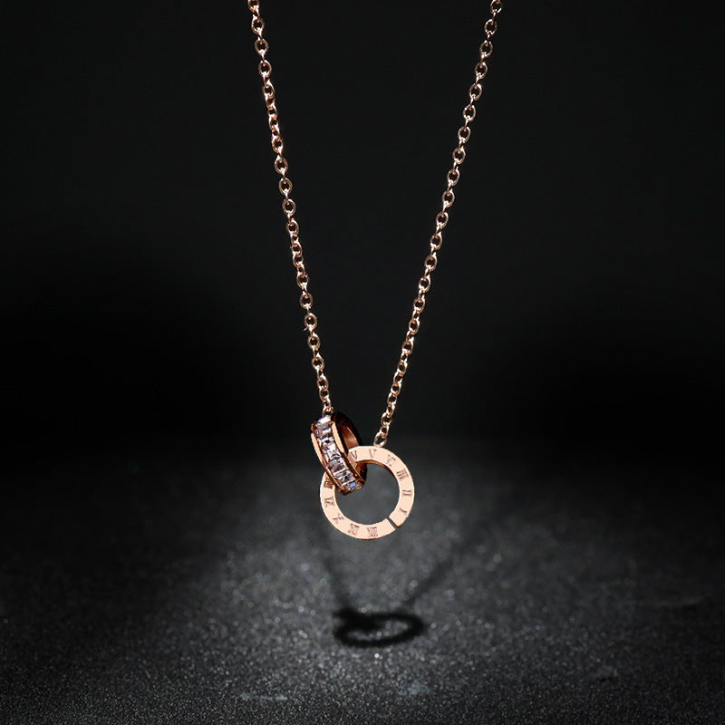 Women's Titanium Steel Diamond Inlaid Clavicle Chain Fashionable Rose Gold Live Necklace