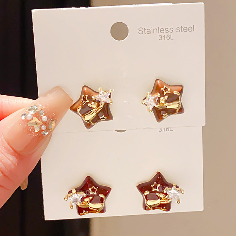 Women's Real Gold Electroplated Light Luxury Zircon Dripping Earrings