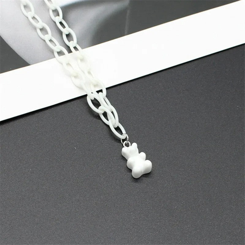 Pink Acrylic Transparent Cartoon Bear Neck Necklace