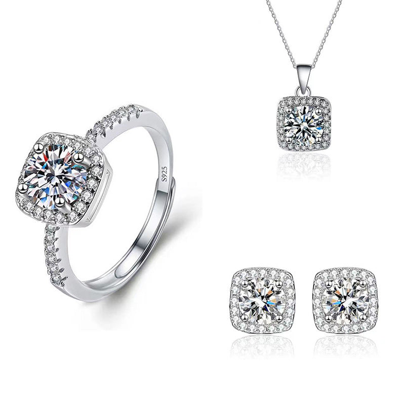 Imitation Moissanite Three-piece Zircon Temperament Ear Earrings