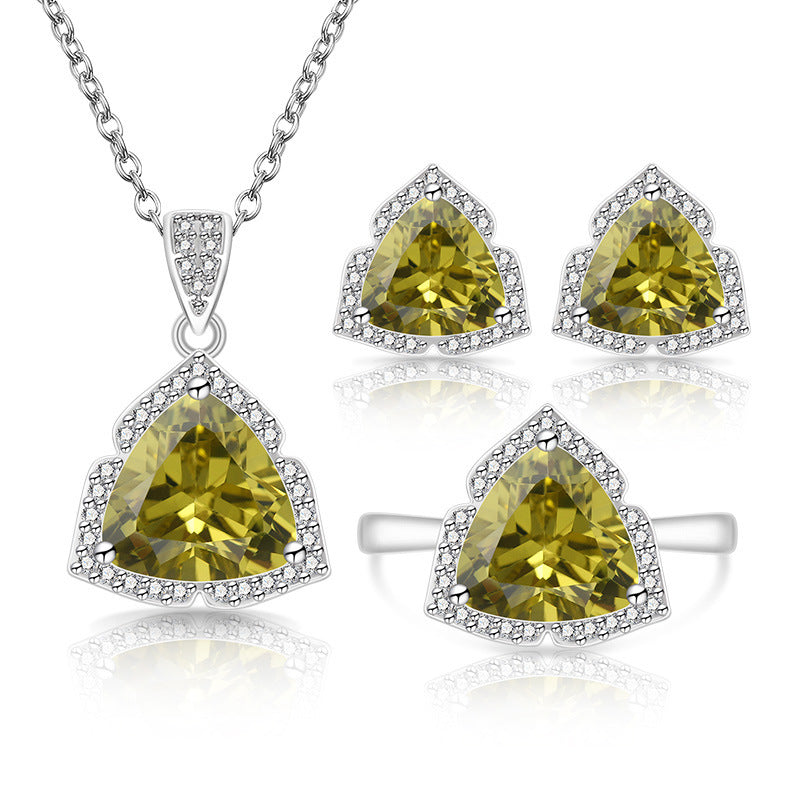 Women's Live Broadcast Fashion Temperament Imitation Natural Colored Gems Zircon Jewelry Set
