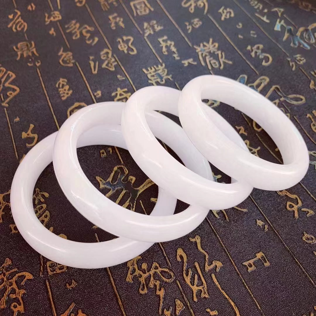 Women's Natural Afghanistan White Jade Round Bracelet