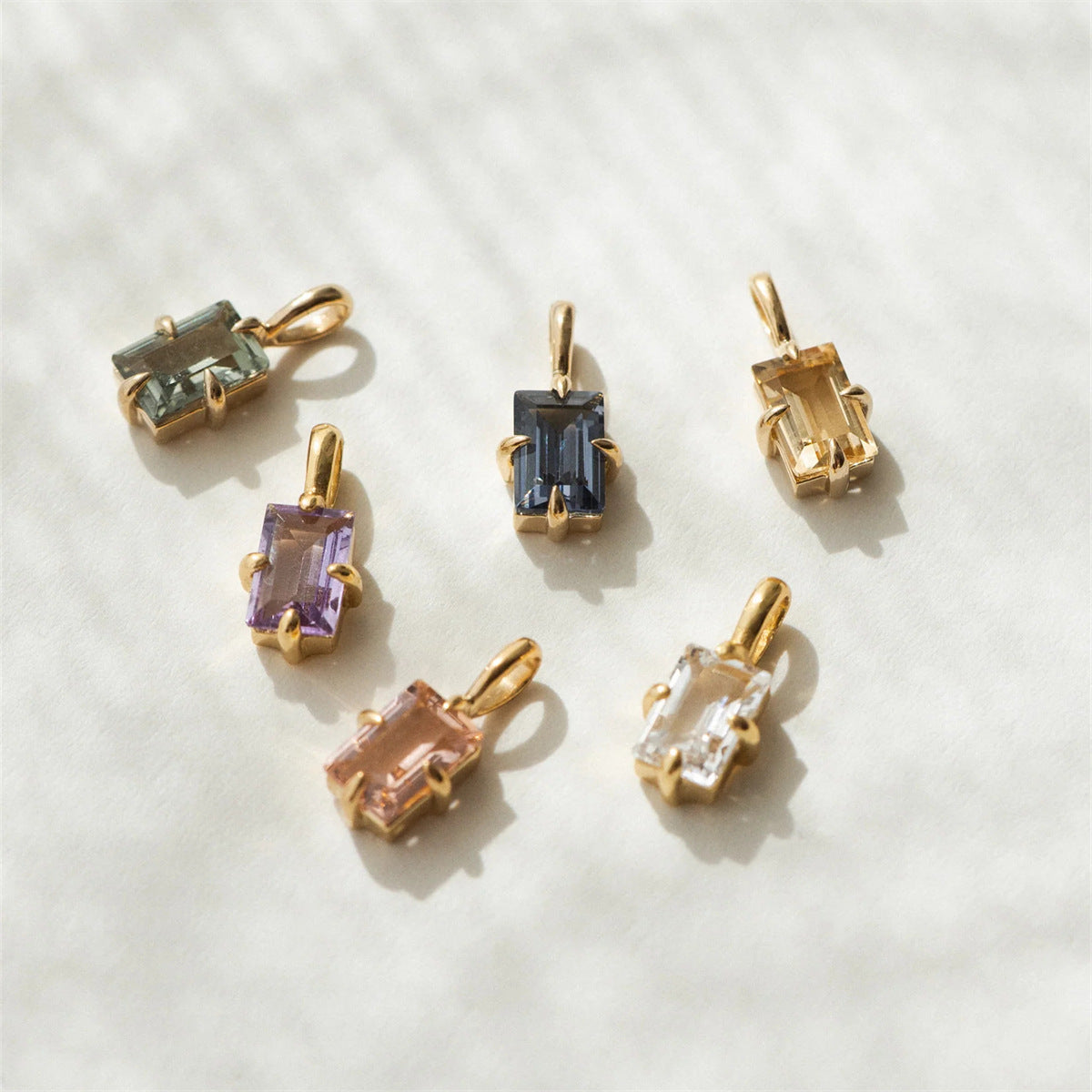 Inlaid Geometric Quadrilateral Twee Birthstone Rectangular Pendant