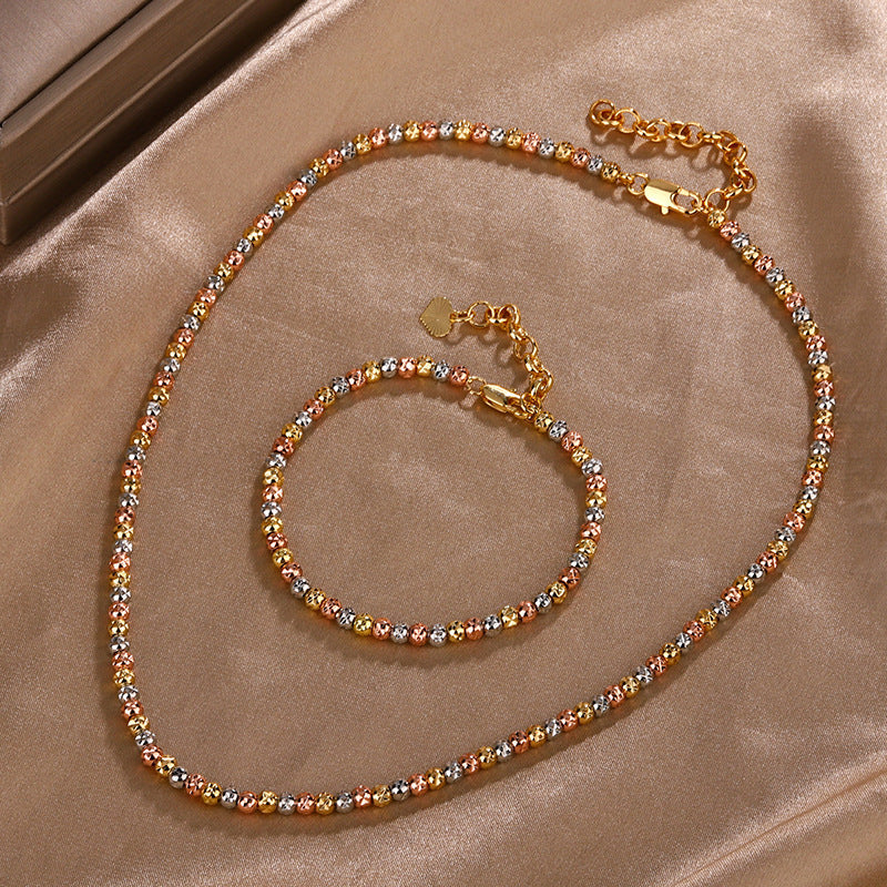 Women's Retro Elegance Electroplated Color Gold Ball Bead Chain Jewelry Set