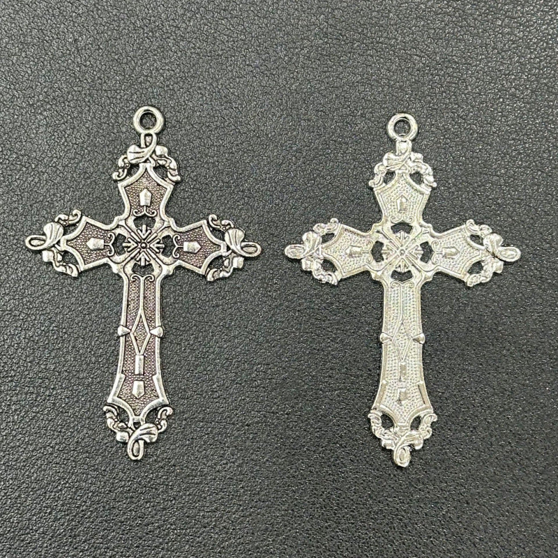 Men's Retro Antique Sier Ancient Rattan Pattern Cross Clothing Pendant