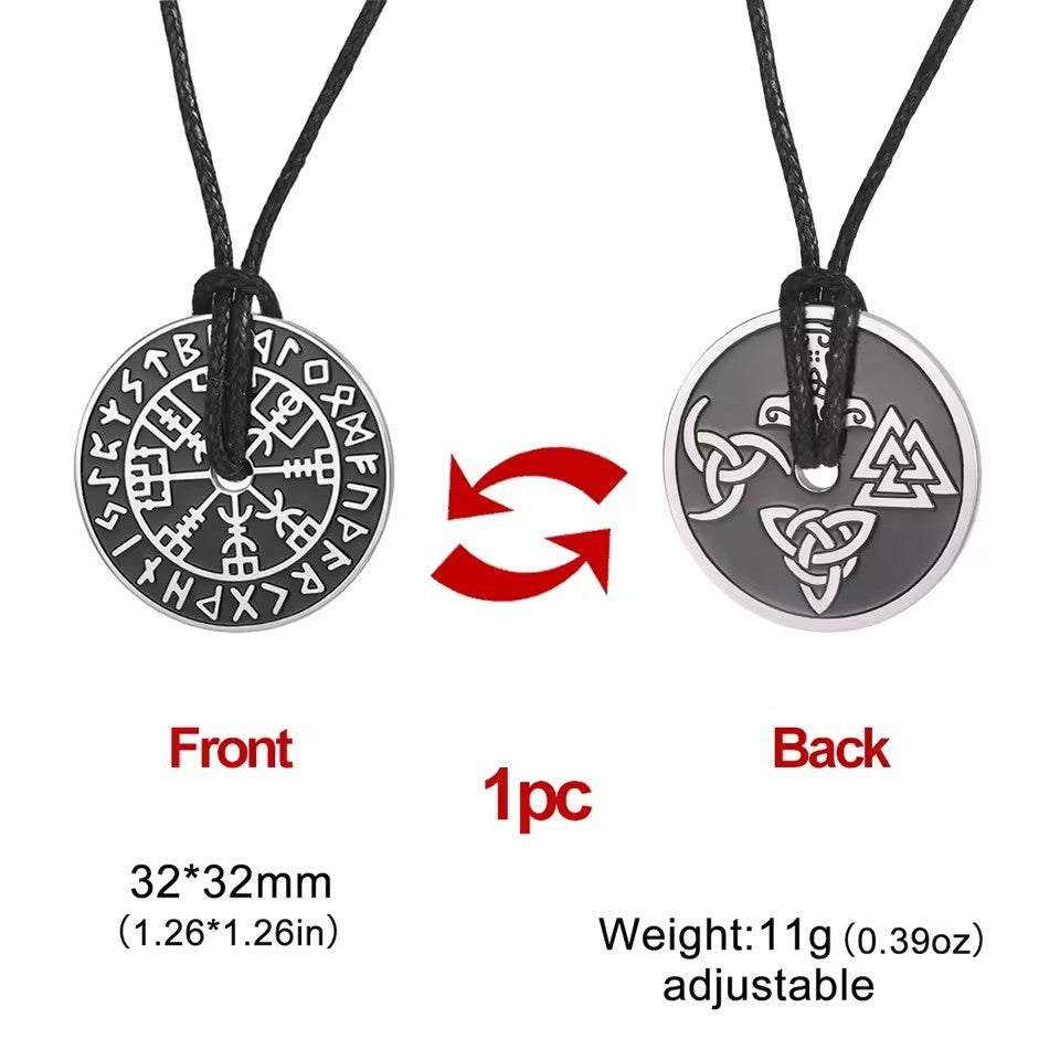Retro Titanium Steel Cut Blackened Stainless Runic Letter Hollow Leather Necklaces