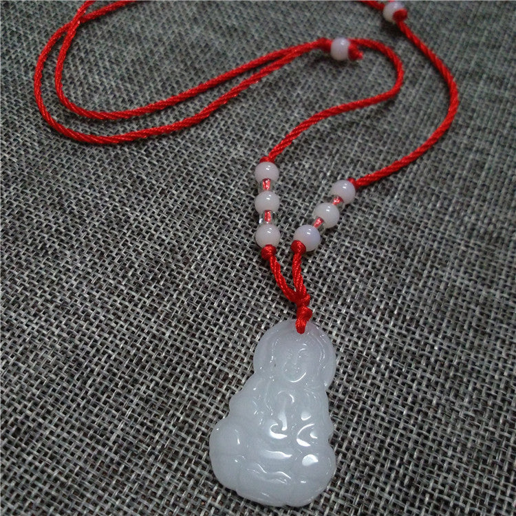 Imitation Jade Glass Carved Avalokitesvara Buddha Pi Male Female Pendant