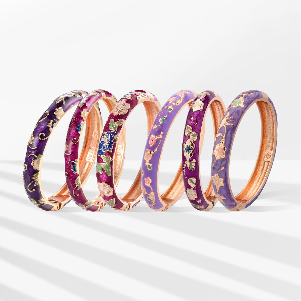 Cloisonne Vintage Court Style Purple Peony Flower Enamel Bracelet