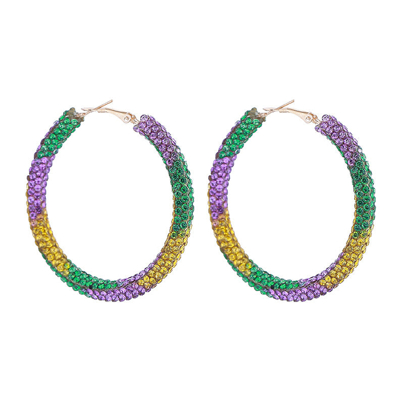 Purple Yellow Green Various Materials Ear Tassel Sequins Rhinestone Ball Earrings