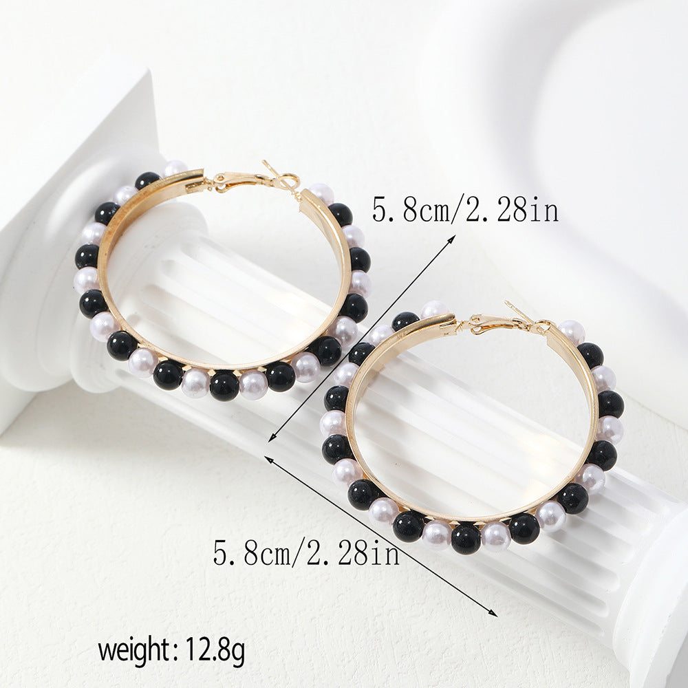 Black White Pearl Noodles Round Beads Elegant Shaped Bean-shaped Temperamental Earrings