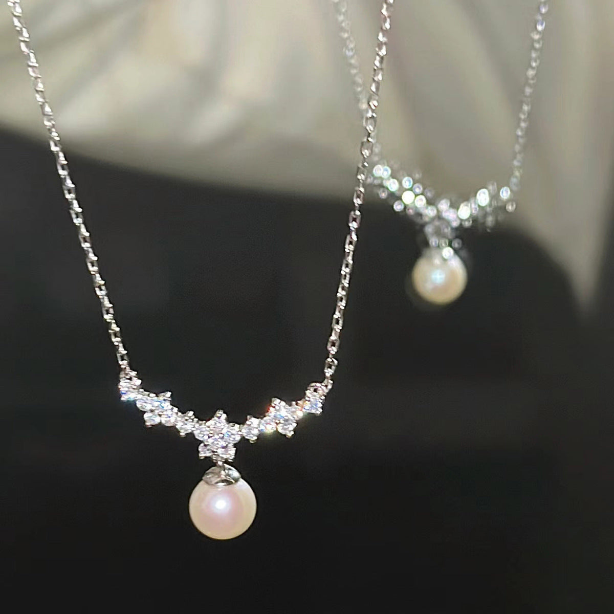 Women's French Cherry Blossom Pearl Zircon Style Exquisite Light Necklace