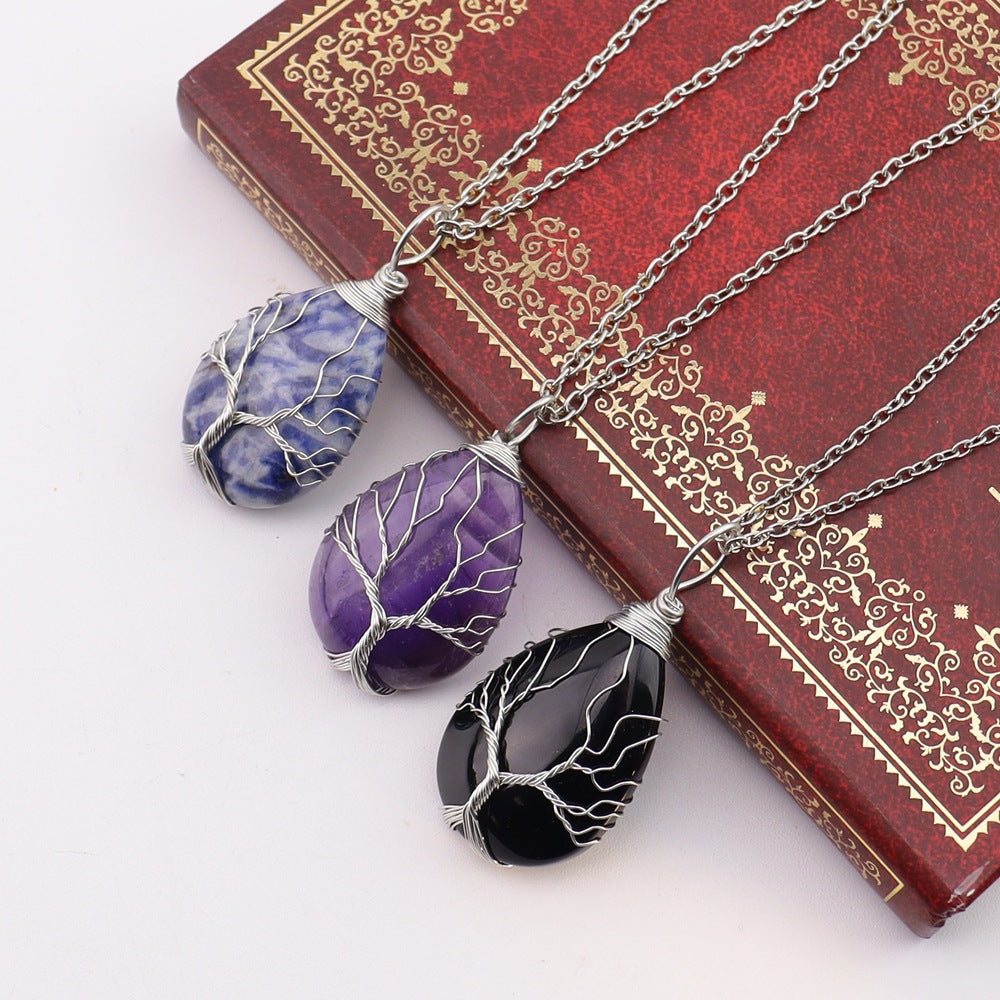 Agate Water Drop Winding Silk Tree Necklaces