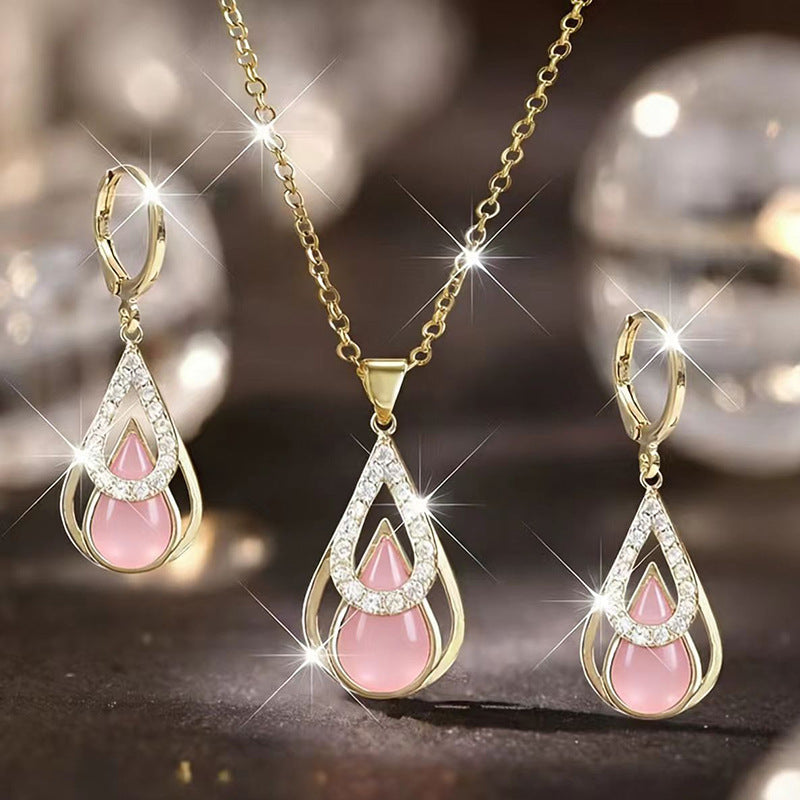 Luxury Advanced Diamond Fashion Black Water Drop Hollow Simplicity White Jewelry Set