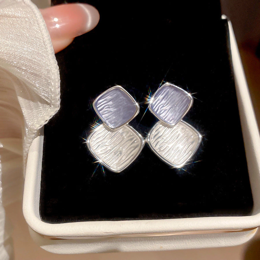 Jardin Monet Blue Glaze Flowers Pipa Pearl Chinese Retro Light Stud Earrings