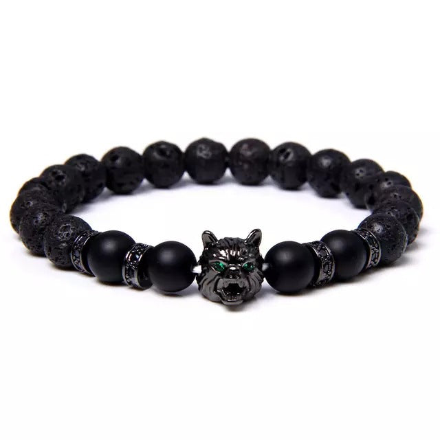 Stone Elastic String Black Frosted Volcanic Rock Hoop Bracelets