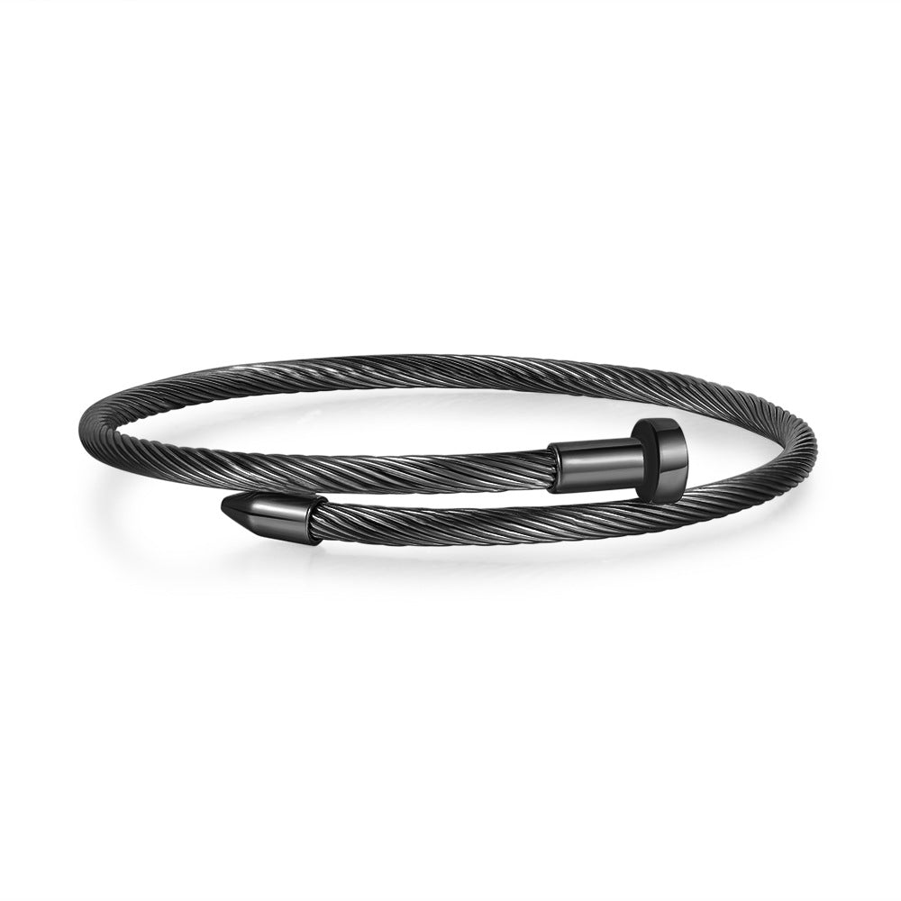 Stainless Steel Wire Rope Nail Spiral Adjustable Opening Titanium Bracelets