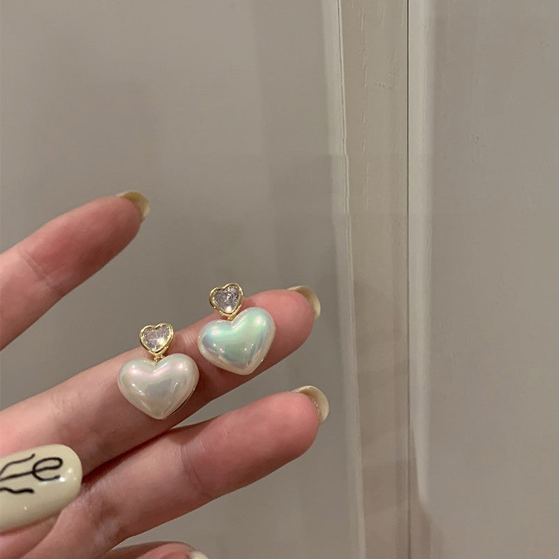 Glazed Love Heart Female French Senior Fashion Stud Earrings