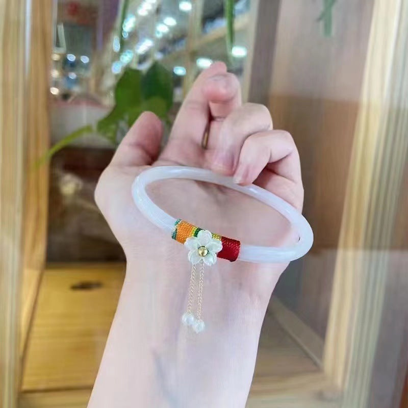 Women's Natural Chalcedony Jingle Bell One Step At Time Love Send Bracelet