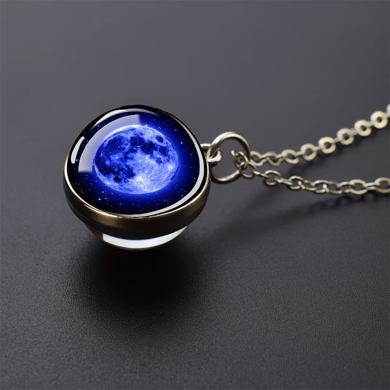 System Galaxy Nebula Double-sided Time Stone Necklace