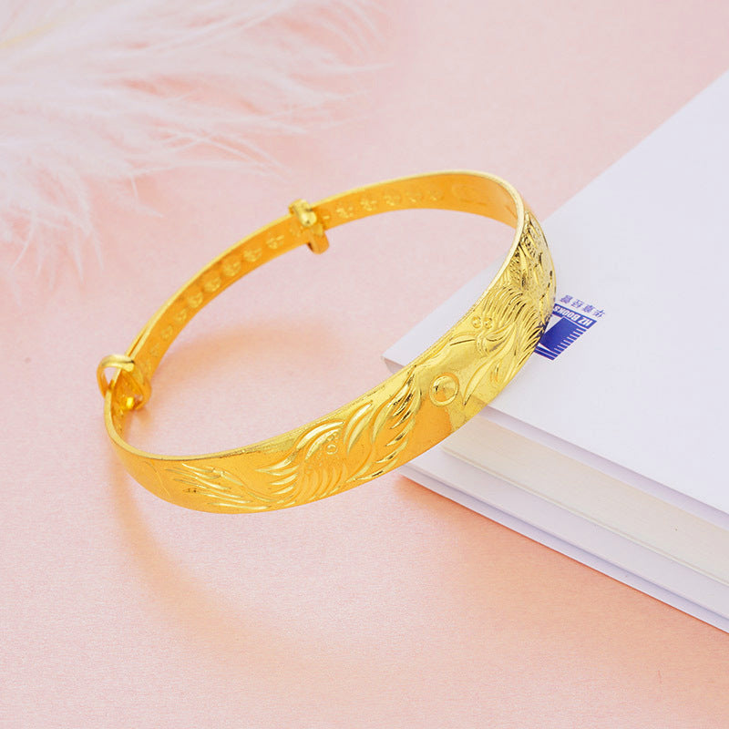 Women's Push-pull Vietnam Placer Gold Fu Character Dragon Phoenix Bracelet