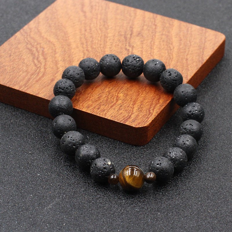 Men's Beads Lucky Beaded Boys Hand Obsidian Volcanic Stone Simple The Bracelets