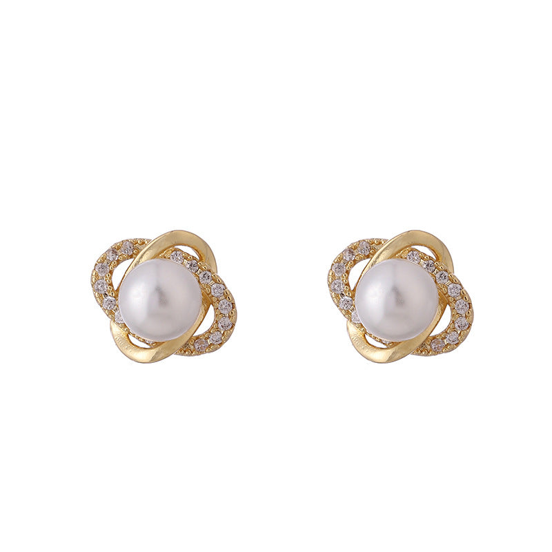 Women's Natural Pearl Shining Diamond Auricular Needle High-grade Precise Rings
