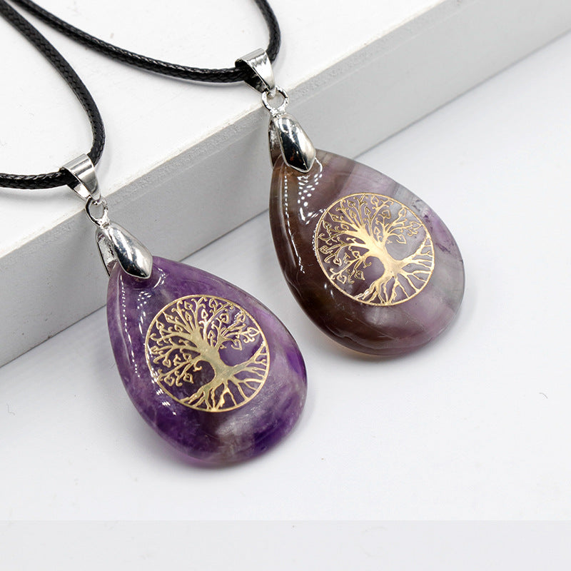 Natural Crystal Stone Lucky Tree Drop Shape Yoga Pendant