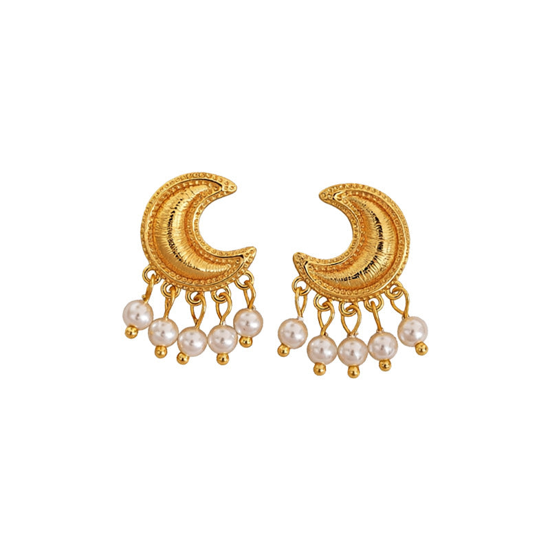 Women's Pearl Tassel French Style Retro Elegant Light Luxury High Sense Stud Earrings