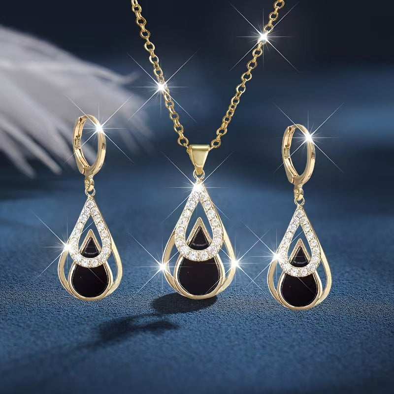 Fashion Black Double Layers Water Drop Jewelry Set