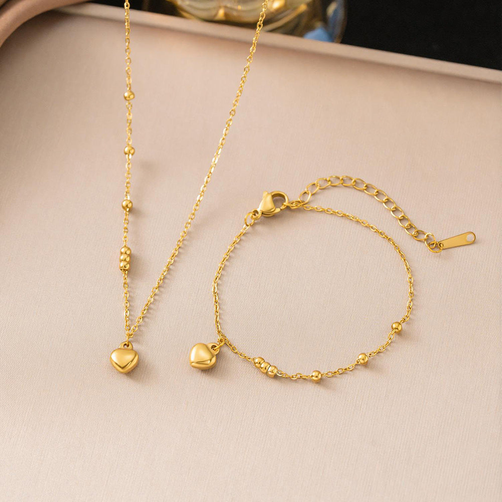 Steel Small Heart-shaped Female High-grade Round Beads Niche Titanium Clavicle Anklets