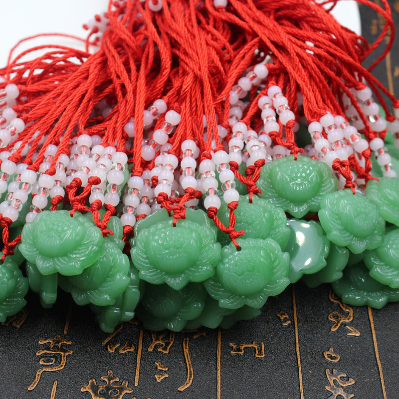 Imitation Jade Glass Carved Avalokitesvara Buddha Pi Male Female Pendant