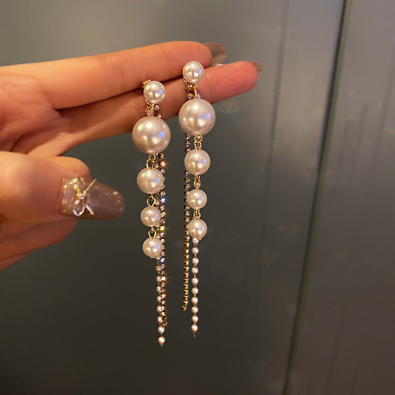 Tassel High-grade Sier Needle Metal Light Luxury Pearl Rings