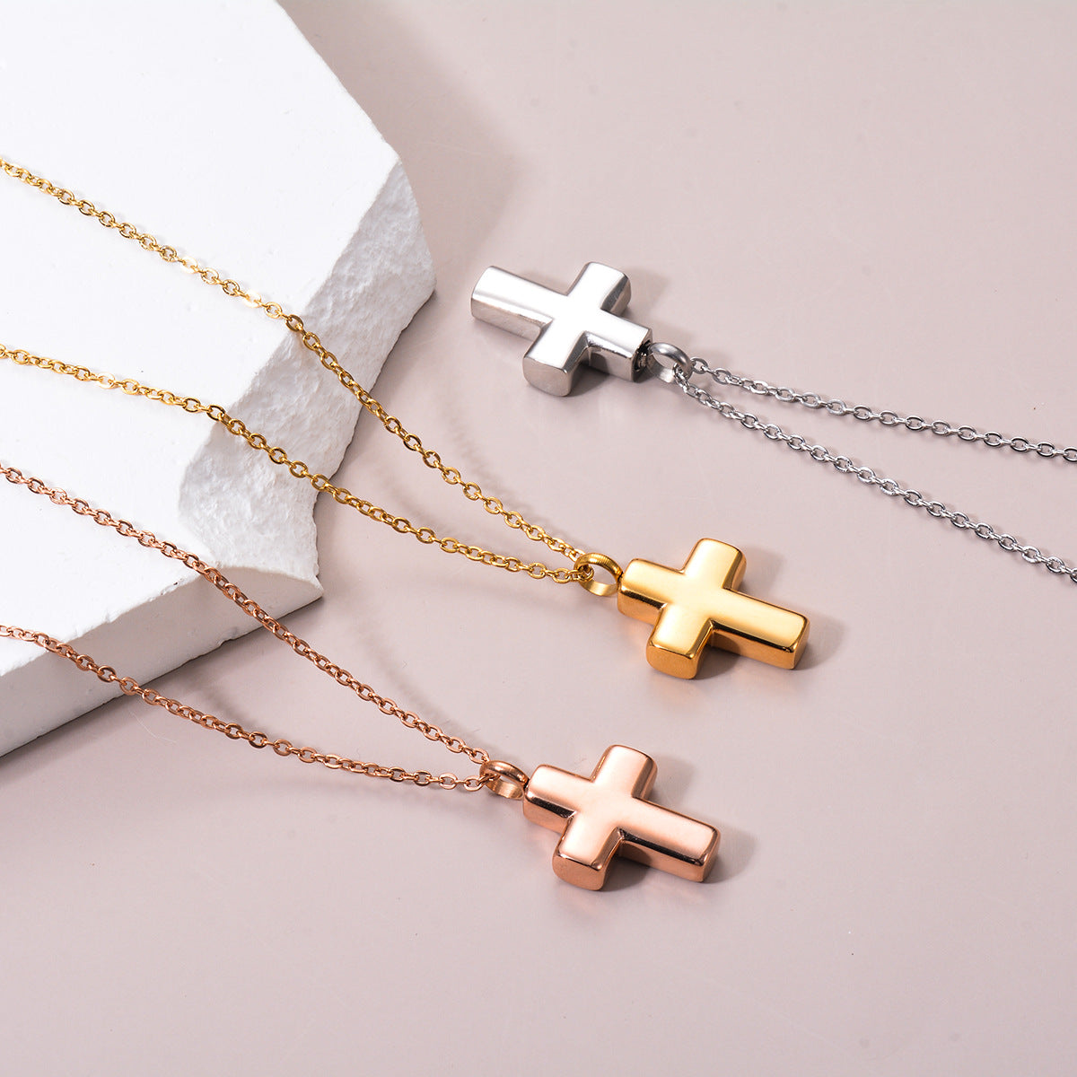 Steel Cross Shelf Open Perfume Bottle Pendant
