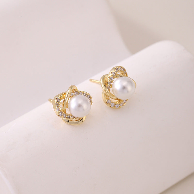 Women's Natural Pearl Shining Diamond Auricular Needle High-grade Precise Rings