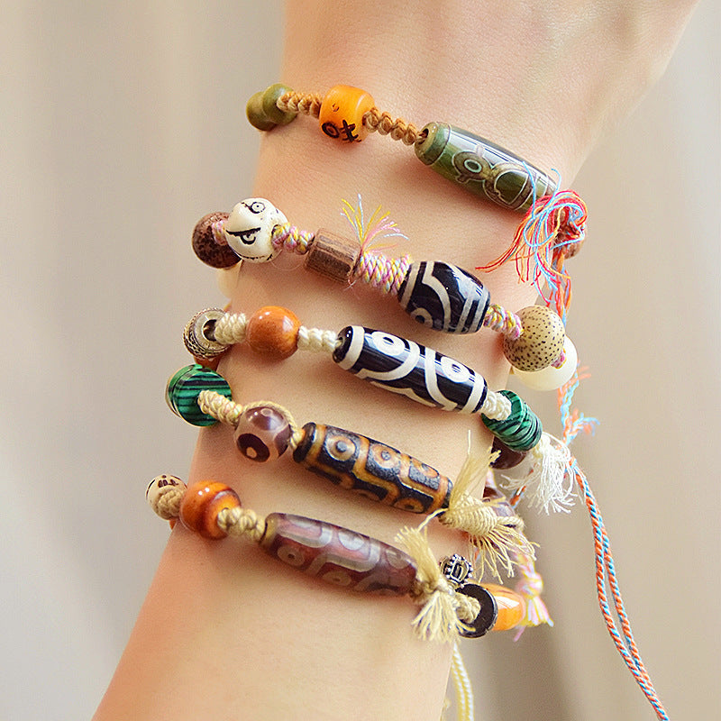 Women's & Men's Retro Ethnic Style Agate Ox Bone Rosary Bracelet