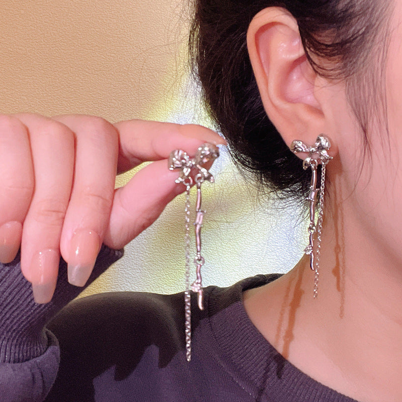 Women's Sier Needle Long Fringed Zircon For Trendy Light Earrings