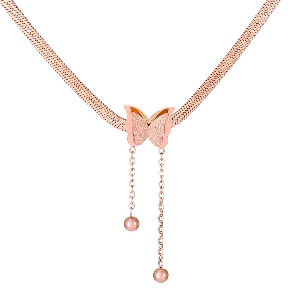 Gold Frosted Stainless Steel Delicate Tassel Snake Necklace