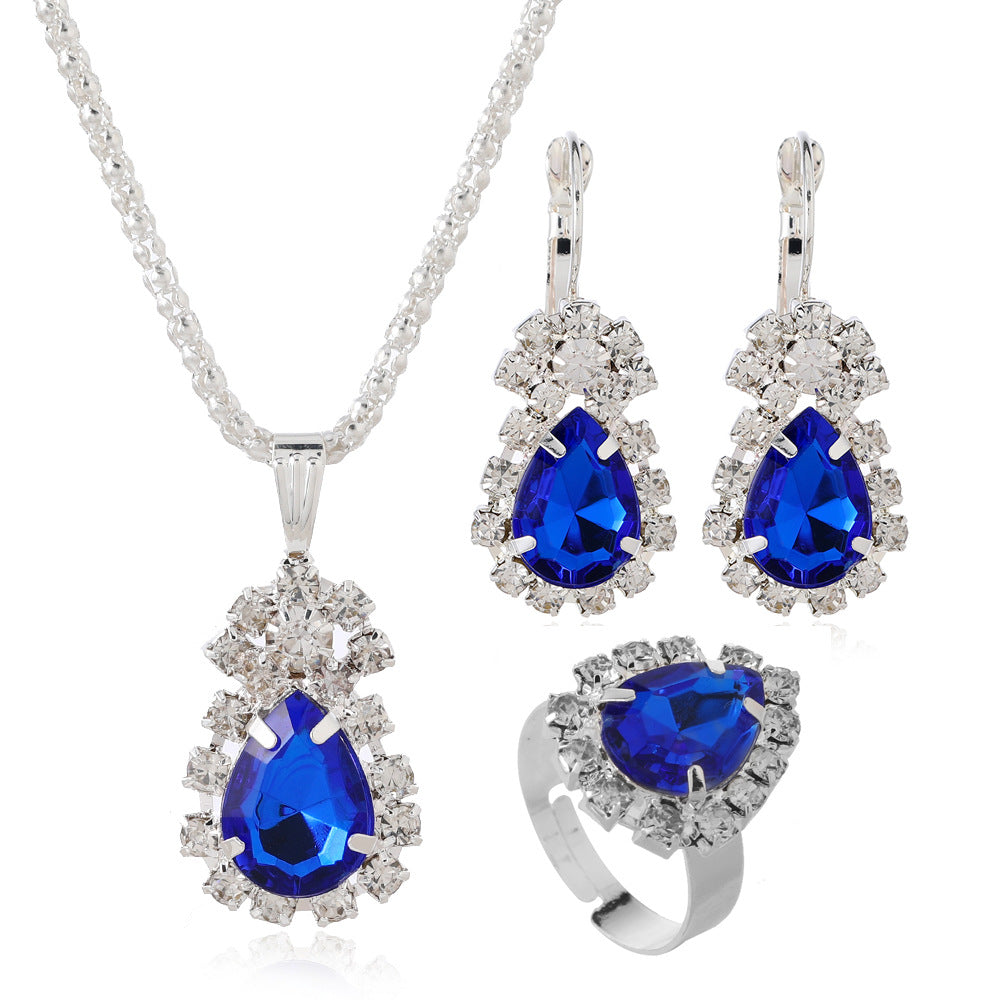 New Water Drop Heart-shaped Three-piece Jeweled Earrings