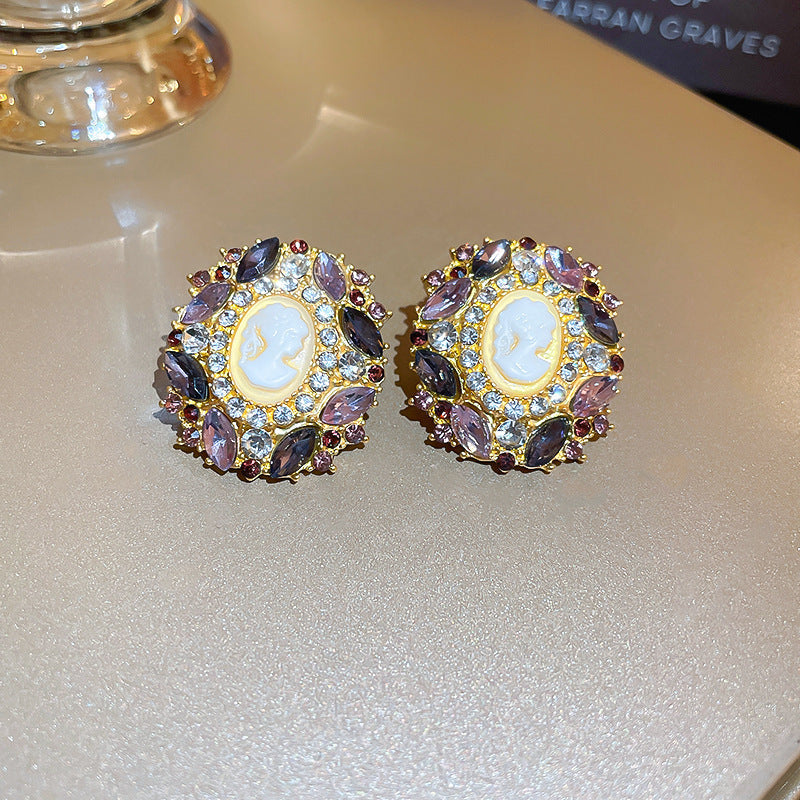 French Royal Style Zircon Geometric Flower Light Luxury High-grade Earrings