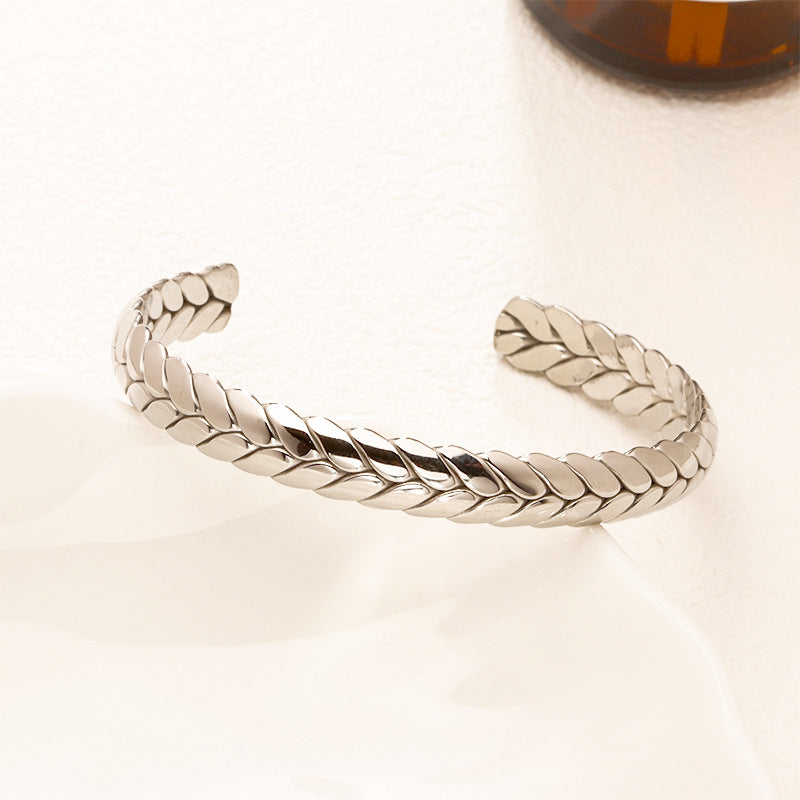 Fashion Titanium Steel Wheat Open-ended High-grade Shaped Couple Bracelet