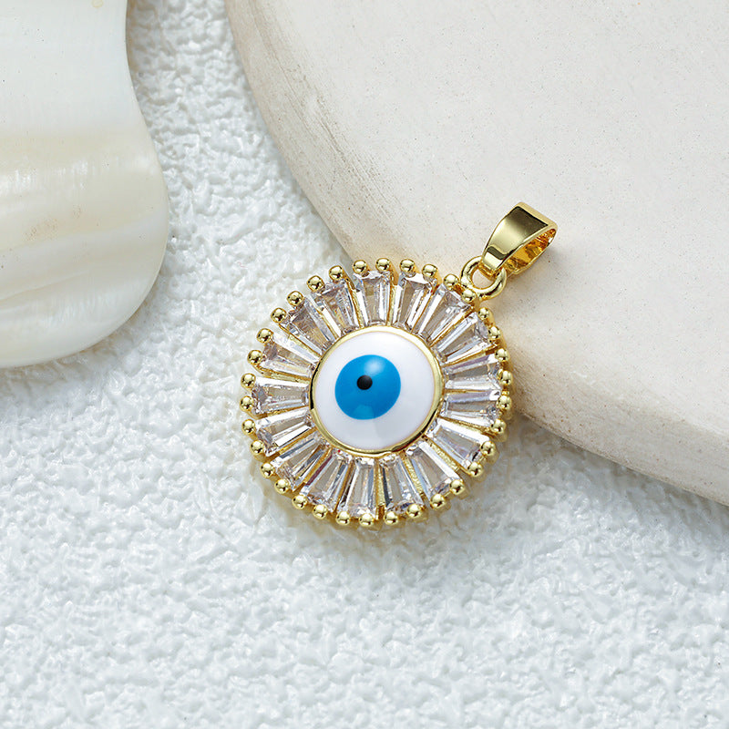 Women's Gold Eye Style Single Inlaid Color Zircon Trendy Dripping Palm Pendants