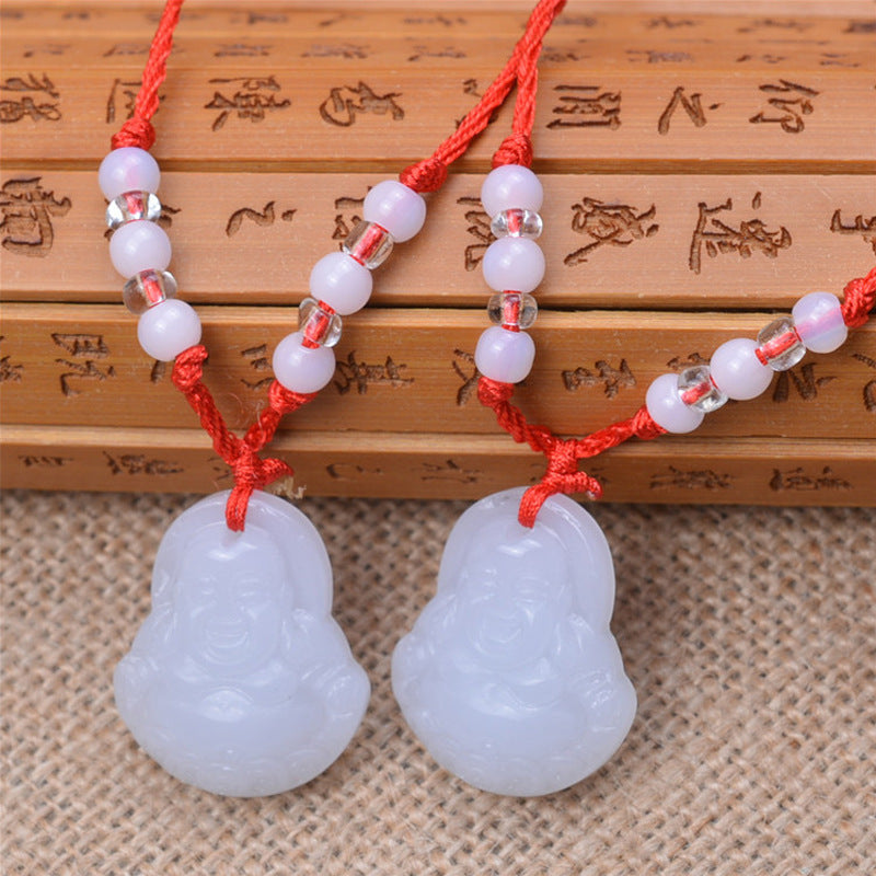 Jade Peace Buckle Afghan White Buddha Eight Beads Pendant