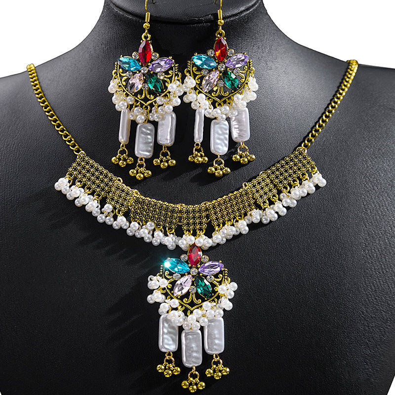 Bohemian Crystal Ethnic Style Diamond Tassel Jewelry Set