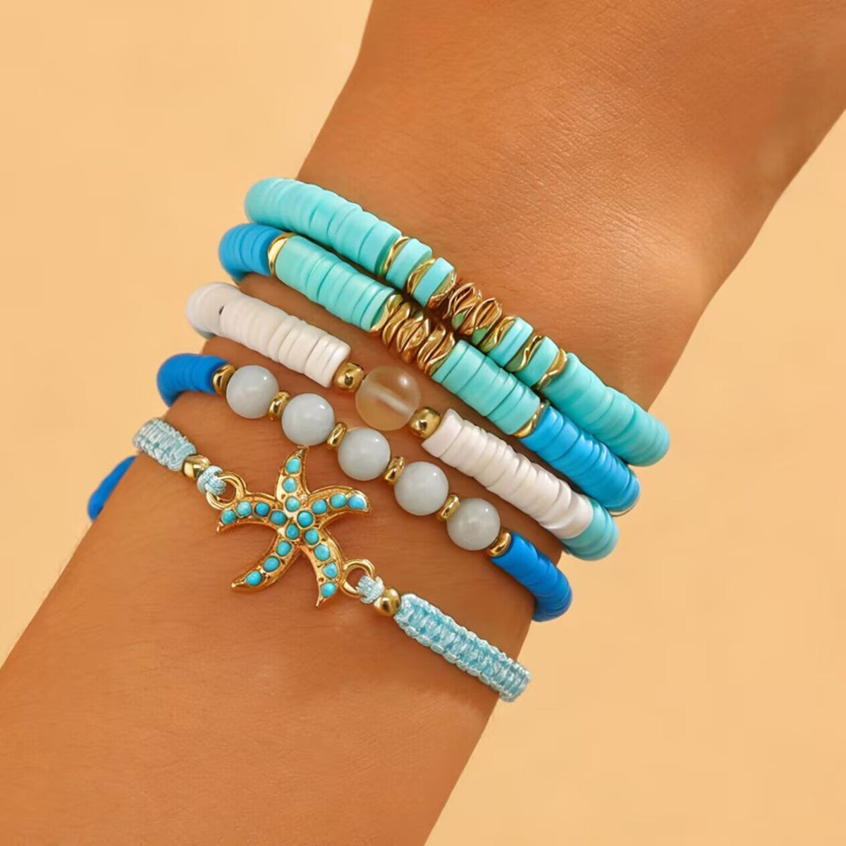 Summer Ocean Style Cartoon Shell Female Bohemian Woven Turtle Jewelry Set