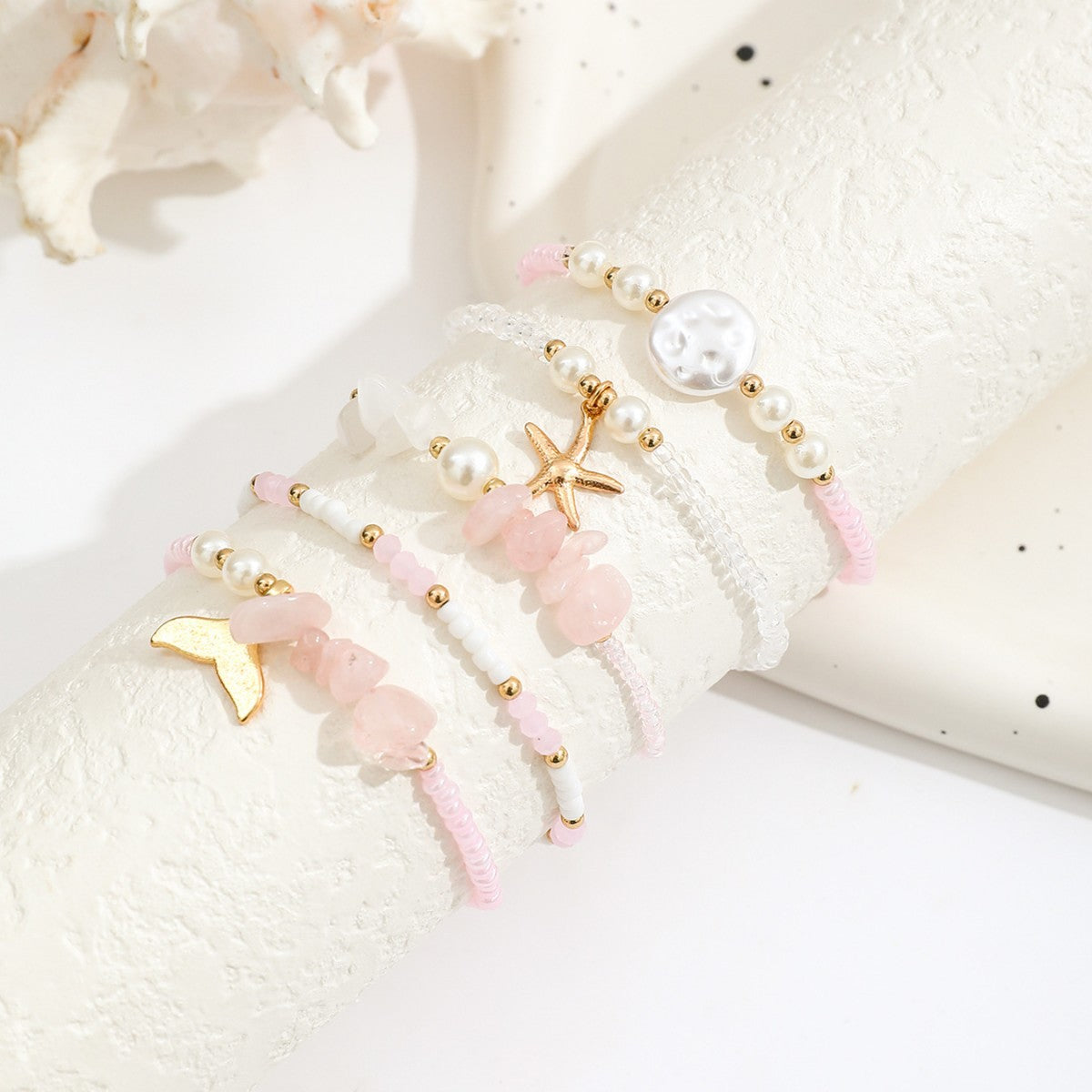 Women's Beaded Bead Fishtail Elastic Imitation Pearl Bracelet